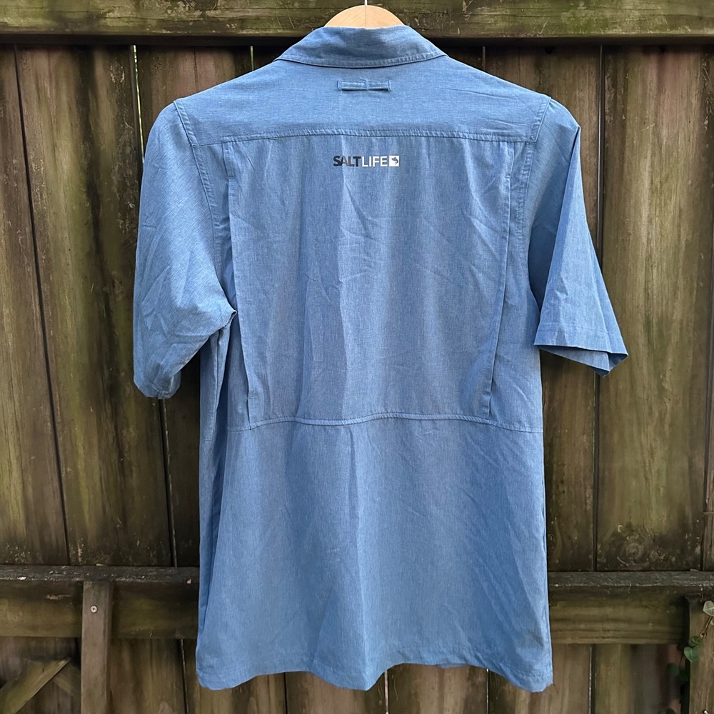 Salt Life Mens Sz Small Blue Short Sleeve Vented Fishing Shirt Stretch Utility - Picture 8 of 10